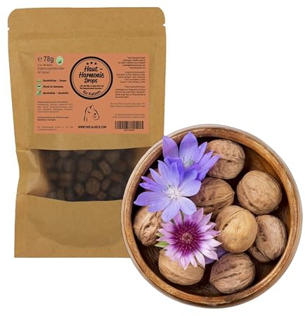 Haut-Harmonie Katzendrops – Natürliche & zuckerfreie Katzenleckerlis mit sanften Bachblüten & Kamille – Gesunde Katzensnacks für Haut & Fellpflege – Premium Katzensnack Made in Germany – 78 g