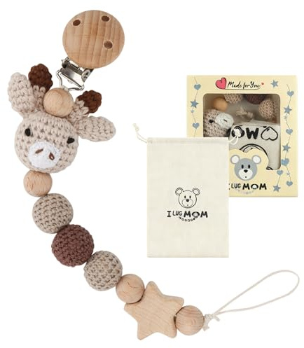 Bohrma Design lapin fait à la main pour poussette 2 en 1 - Attache tétine Cup Catcher - Sans BPA - Ceinture de sécurité pour chaîne de poussette réglable pour accrocher des gobelets