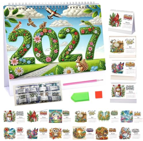 Diamond Painting Kalender 2027 Diamantmalerei Tischkalender zum Aufstellen | Diamant Malerei Weihnachten Schreibtisch Kalender,Jan 2027 - Dez,12 Monatskalender,Geschenk -2027