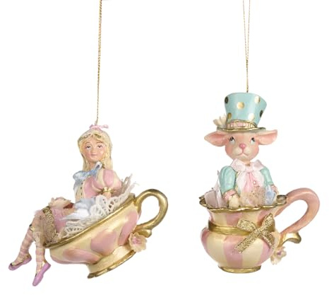 Goodwill Alice & Rabbit nel paese delle meraviglie Candy tazza da tè nero 11,5 cm blu e rosa appeso ornamento natalizio set di 2 disegni assortiti