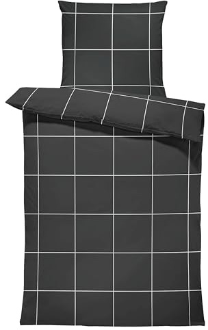 one-home Winter Biber Bettwäsche Baumwolle Kuschelig Flauschig Warme Weiche Flanell Bettbezüge Modern, Größe:2 teilig 135x200 cm, Farbe:Karo Kariert schwarz