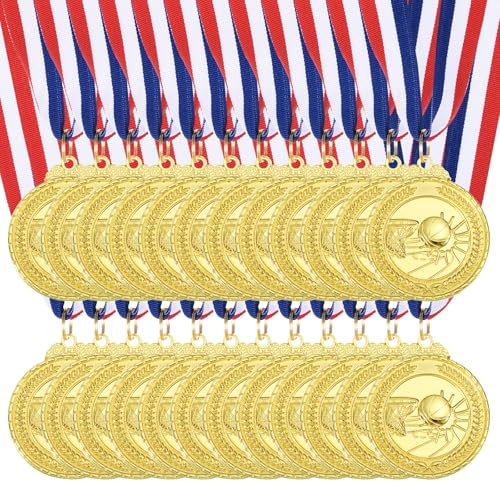 QUARKZMAN Medaglie Basket 2 Pollici Medaglie Premio Oro con Nastro Collo per Giochi Sportivi Competizioni Party Favors 24 Pezzi