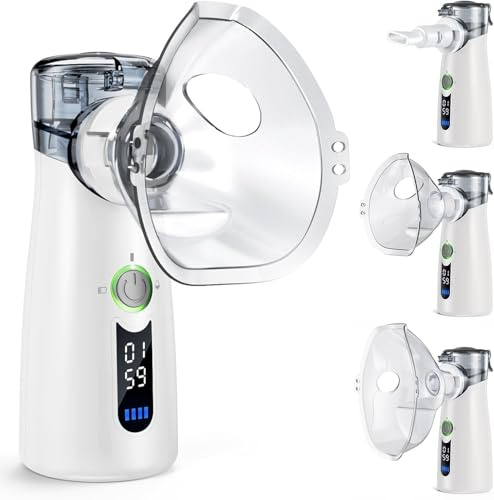 Bntath Inhalationsgerät, Silent Wiederaufladbares USB-C-Inhalationsgerät für Erwachsene und Kinder, Mit Digitalanzeige, Ultraschall-Inhalationsgerät mit 2 Masken und Einem Mundstück