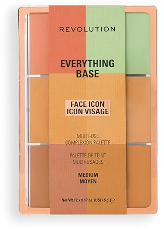 Revolution Everything Base Face Icon Complexion Palette, All-in-One Make-up für Augen, Gesicht und Lippen, verwendbar als Foundation oder Base, Medium, 5 g