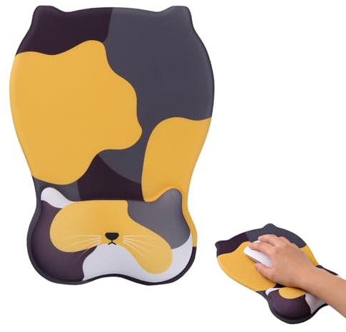 Reposamuñecas Raton, Alfombrilla Raton Reposamuñecas Antideslizante, Gaming Mouse Pad Ergonómica con Apoyo de Gel, Alfombrilla para Ratón con Adorable Gato, Almohadillas para Reposamuñeca Puede (A)