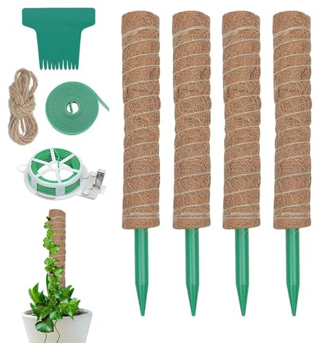 Paletti di muschio per piante, 4 pezzi, naturali, pieghevoli, paletti di supporto per piante di Monstera, per Pothos, Philodendron, Adansonii, edera, casa, ufficio all'aperto