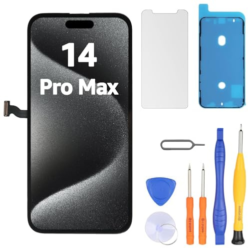 LL TRADER Écran pour iPhone 14 Pro Max 6.7 LCD Remplacement et Kits | Retina FHD Écran Tactile 3D Touch Digitizer Cadre Montage avec Ruban Adhésif Étanche, Protecteur (Programmable Truetone)