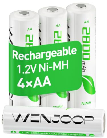 WENJOOP Piles Rechargeables AA HR6 2800mAh, 1,2V NiMH, Préchargées, Faible Auto-Décharge, Lot de 4, pour Jouets et Lampes Torches