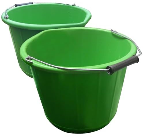 2 x - Green Builders Bucket Plastic 3 Gallon 14 Litre 14L Strong Water Mixing Storage DIY UK Made