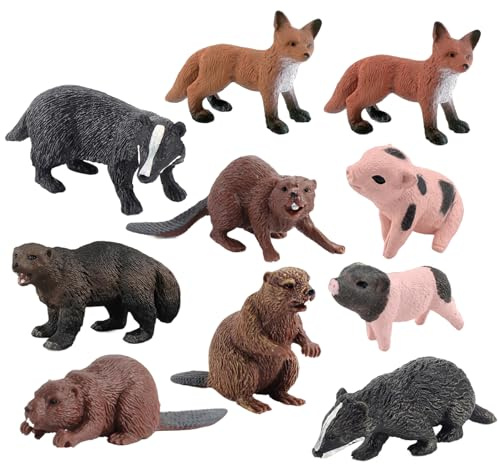 Nukinp 10 Pezzi di Giocattoli di Animali, Figure di Animali realistiche includono Tasso Castoro Formichiere Wolverine Giocattoli educativi per l'apprendimento Set di Compleanno per Bambini raga