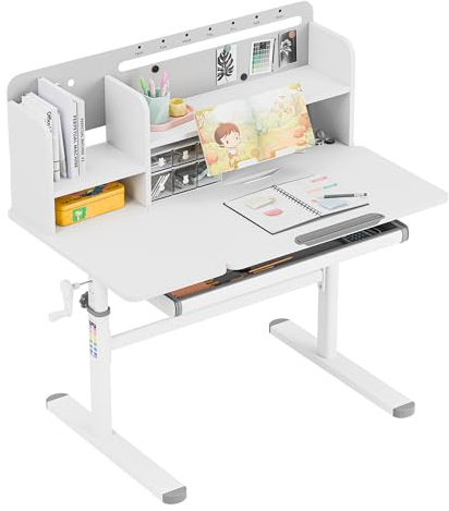 MARK ADLER Study 5.7 Kinderschreibtisch Höhenverstellbar – Schreibtisch Kinder – Lerntisch Kinder Ergonomisch – Neigbare Tischplatte – Mit Schublade Ablage und Buchstütze – Grau