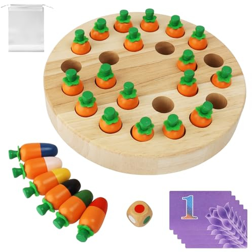 JOYBOY Gioco Memoria Carota Legno, Montessori Cognitivo Colori, 3-8 Anni