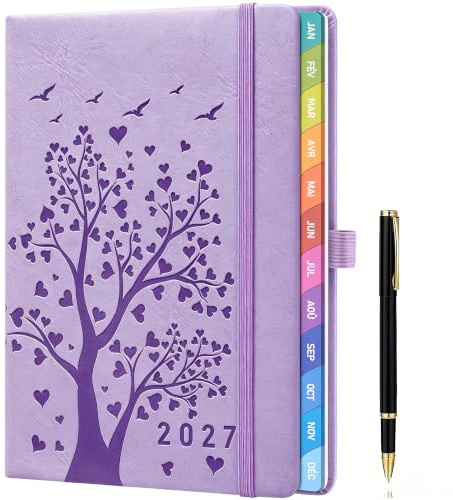 HwxBen Agenda 2027 A5 Semainier (Janv.–Déc.) Français | 1 Semaine sur 2 Pages, Papier 100 g/m², Marque-Page, Planificateur Mensuel et Jours Fériés Français