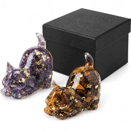 3pcs Lucky Cat, Amethyst Crystal, Tiger Eye Cat Ornaments With Gift Box, Spiritual Meditation Decor For Home And Office, Positive Energy Crystal Collection For Cat Lovers And Yoga Practitioners