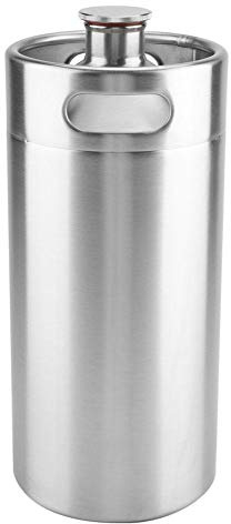 Dioche Barril de cerveza de acero inoxidable, mini barril dispensador de cerveza con tapa en espiral, estructura de una sola pared para suministros de hotel en el hogar (2 L)