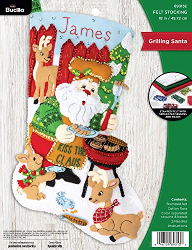 Bucilla, 89313E Grill-Weihnachtsmann-Weihnachtsstrumpf-Set, 45,7 cm, Filz-Applikation, perfekt für DIY-Urlaub, Nadelspitze, Kunst und Handwerk,