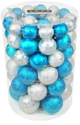 JACK by Inge Glas 60x Glas Christbaumkugeln 4 5 6 7 cm Eislack Weiß/Blau+ Haken