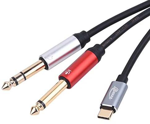innov8 USB-C to Dual 2 x 6.35mm Male 2-in-1 Audio Instrument Cable Y Splitter Compatible for Guitar/Recording/Piano Keyboard/Organ/Microphone/Mixing Consoles/Speaker/Home Theater 3m