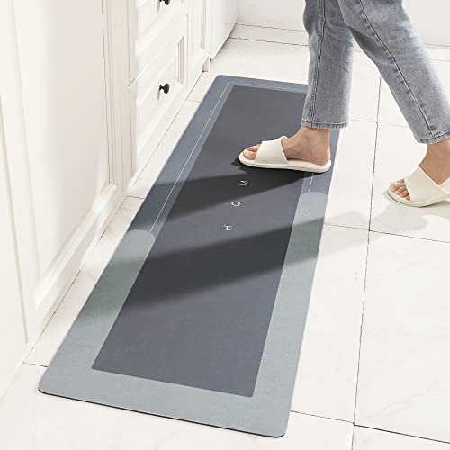 TOKLYUIE Super Absorbent Bath Mat Non Slip Anti Mould Quick-Drying Bathroom Mat Simple Kitchen Door Mat Machine Washable Large Living Room Carpet(45 x 150 cm, Rectangle Blue)