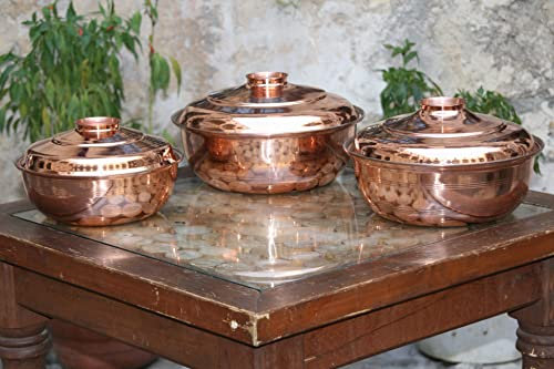 Set di pentole in rame fatto a mano, set di stoviglie, pentole in rame, festa della mamma/capodanno (28 x 28)