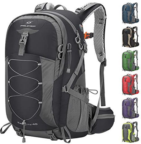Maelstrom Hiking Backpack,Camping Backpack,40L Waterproof Hiking Daypack with Rain Cover,Lightweight Travel Backpack,Black