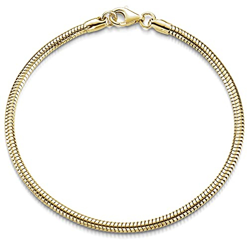 Damen Armband Silber 925 vergoldet Schlangenkette 3mm breit SA-143 | Goldenes Schlangenarmband für Frauen aus massivem 925 Sterling Silber Made in Germany von MATERIA by Matthias Wagner