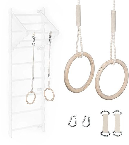 MAMOI® Trapecio Circo Columpio Madera | Parque Infantil Columpio | Asiento Columpio | Anillas de Gimnasia Madera | Parque de Juegos Infantil | Barras Gimnasia artistica en casa | 100% ecológica