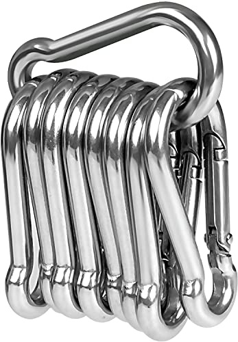 10pcs Moschettoni in Acciaio inox 304 Moschettone Acciaio Inox 50mm x 5mm con chiusura a scatto di alta qualità Moschettone Multifunzione per Portachiavi, Campeggio, Pesca ed Escursionismo