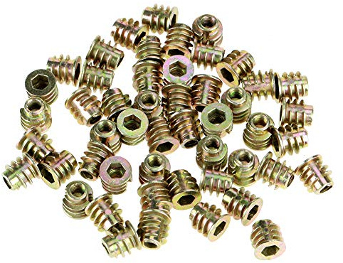 50 Stück Einschraubmutter M4 x 8 mm Innensechskant, Zinklegierung Gewindeeinsatz für Holz, Möbelmontage Muttern für Holzeinsätze