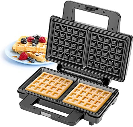 Geepas 1000W Deep Fill Waffle Maker | 2 Slice Non-Stick Electric Belgian Waffle iron Machine | Auto Temperature Control, Overheat Safety | Square Belgian American Sweet Savoury Waffle Iron | Black