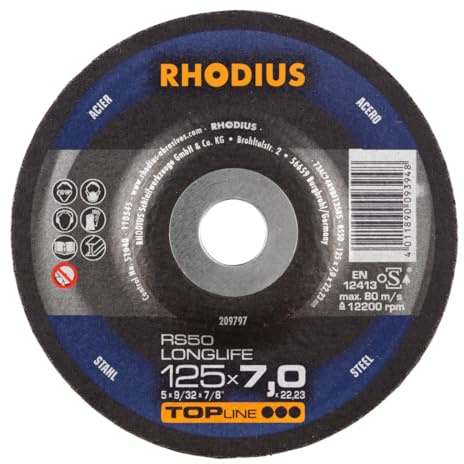 RHODIUS TOPline RS50 LONGLIFE Schruppscheibe 125 x 7,0 x 22,23 mm Stahl 25 Stk