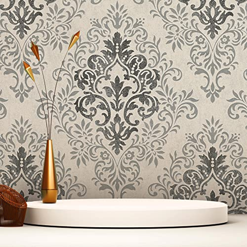 Tapet Barock Samuel M1-No.2446 | fibertapet antracit grå ornament klassisk barcocktail non-woven