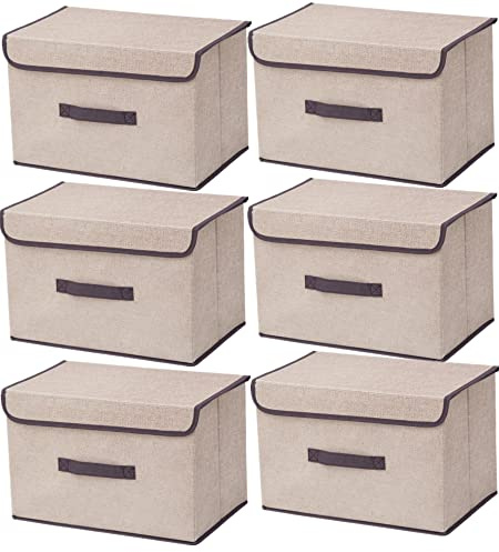 6pack caja almacenaje con tapa 36×23×24cm,Cajas de tela plegables con tapa,Organizador de armario para guardar ropa,Organización de espacio,Juguetes-Beige