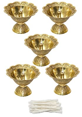 BRACOP® Messing-Diya-Lampe, handgefertigte Öllampe, golden gravierte Metall-Puja-Lampe, traditionelle indische Lampe für Heimdekoration, Festival, Hochzeit, Party, Laternen, geschenk, Puja-Artikel