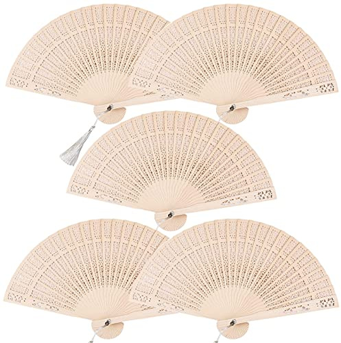 Lot de 5 compartiments à main en bambou,Éventail chinois pliable,Éventails décoratifs en bois,Petits compartiments en bois,Éventails pliants,Éventails pliants pour mariée,Pour invités de mariage