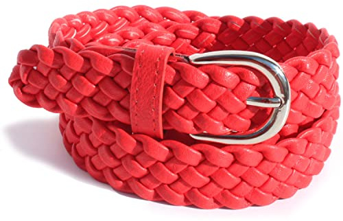 glomy * Gewebter Gürtel für Damen und Mädchen, handgewebter Gürtel für Hosen oder über Kleid aus Halbleder, rot, One size