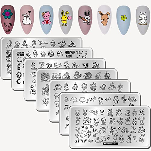 7-teiliges Stempelset für Nail Art, Tier-Design, Nagelstempel, Nail Art, Katzen-Set, Einhorn, Nageldekoration, Nagelkunst, Schablone, Nagelstempel, Nagelkunst, wiederverwendbar, für Frauen und Mädchen