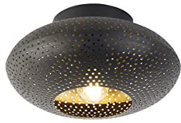 QAZQA - Orientalisch Smarte Deckenleuchte I Deckenlampe I Lampe I Leuchte schwarz mit Gold I Messing 25 cm inkl. WLAN A60 - Radiance Dimmer I Dimmbar I Wohnzimmer I Schlafzimmer - Stahl Rund - LED gee
