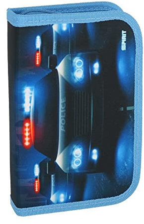 itenga Federmappe Schüleretui Federmäppchen Schulmäppchen - 1-Zipper - Gefüllt 28-teilig für Jungen und Mädchen (Polizei)