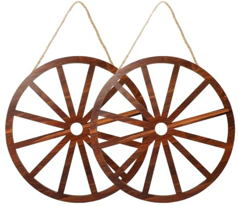 FOMIYES Wooden Wagon Wheel Wall Decor 11.3X24 Inch Vintage Rustic Western Party Decoration for Bar Garage Home Hanging Art