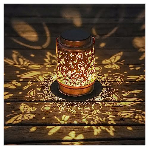 Solar Rabbit Lanterns Outdoor Hanging Decor Lantern,Waterproof Hollow Out Metal Dragonfly Decorative Garden Light,Graceful Decoration for Patio,Yard,Landscape,Walkway,Festival