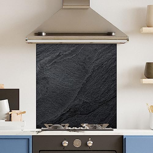 Premium 70 cm x 75 cm Black Concrete Glass 6mm Kitchen Splashback Heat Resistant Toughened Polished Edges - Back Splash Back Coloured Hob Painted Tempered Splashback