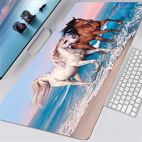 Groß Mauspad Gaming Pferd Im Nordischen Stil 47,2x23,6x0,12 Zoll rutschfest Schreibtischunterlage Large Mauspads Spezielle Oberfläche Verbessert Präzision und Geschwindigkeit für PC Laptop Mousepad