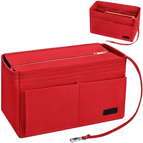 Ropch Handtaschen Organizer, Filz Taschenorganizer für Frauen Handtasche, Tote Bag Organizer mit Abnehmbare Reißverschluss-Abdeckung,Rot-L
