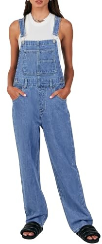ANRABESS Overalls for Women Loose Fit Denim Overalls Adjustable Strap Jean Jumpsuit Bib Romper 2025 Fall Casual Work Outfits B Washed Blue Medium