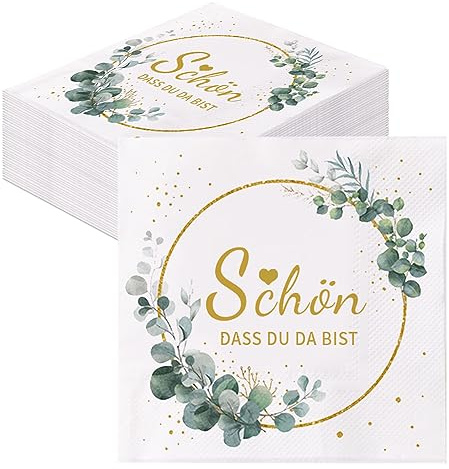 GROVBLE 40 Stück Servietten Schön dass du da bist Hochzeit Geburtstag