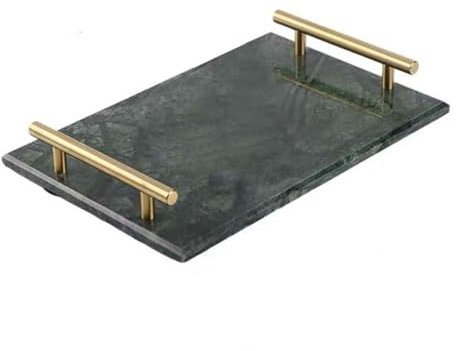BURLOE Plateau De Service Rectangulaire en Marbre avec Poignées Feuille Plateau Service Assiette À Bijoux pour Table Basse Salon Cuisine Rangement Articles De Toilette,Vert