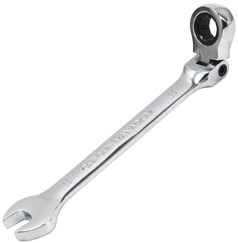 Flexible Ratschenschlüssel 15 mm,2-in-1 Ratschenringmaulschlüssel Maulschlüssel mit Ratschenfunktion,72 Zähne,Chrom Vanadium Stahl