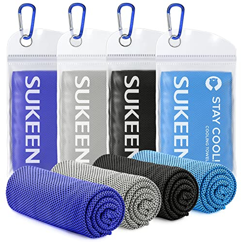 Sukeen Pack de 4 Toallas de Enfriamiento Para El Cuello - Suave, Transpirable, de Hielo Para Gimnasio y Mantenerse Fresco