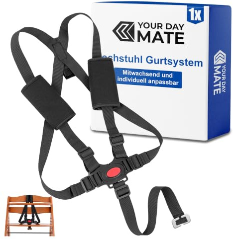 Hochstuhl Gurtsystem mit Gurtpolstern, 5-Punkt Gurt, kompatibel mit Hauck Alpha, Beta, Stokke Tripp Trapp ohne Baby Set, roba Sit Up, mitwachsend und verstellbar